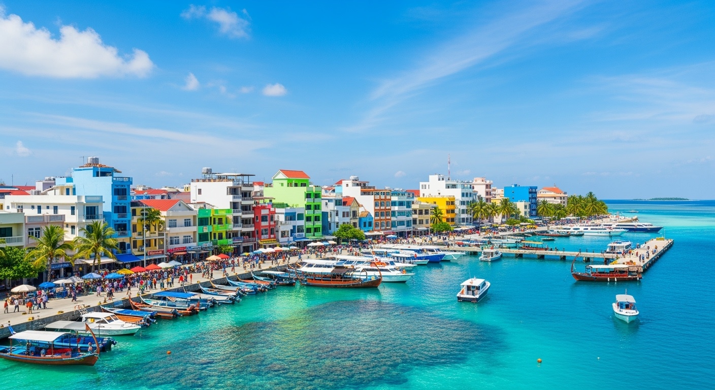 Malé city skyline with colorful buildings