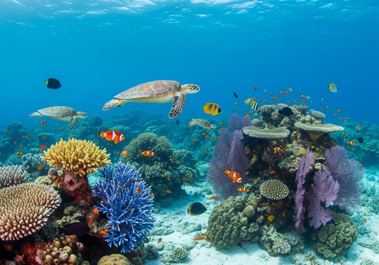 Vibrant coral reef with tropical fish